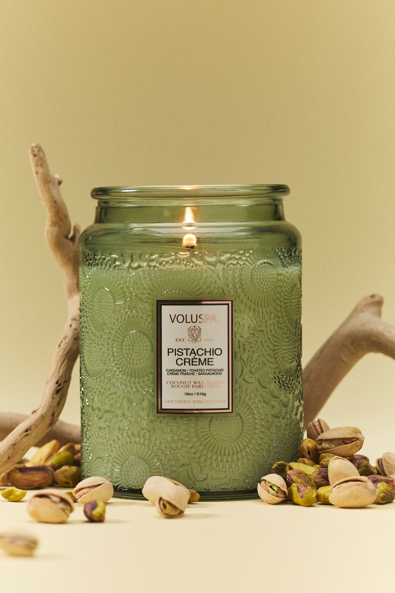 Voluspa Gourmand Pistachio Crème Glass Candle - Pistachio Creme, M