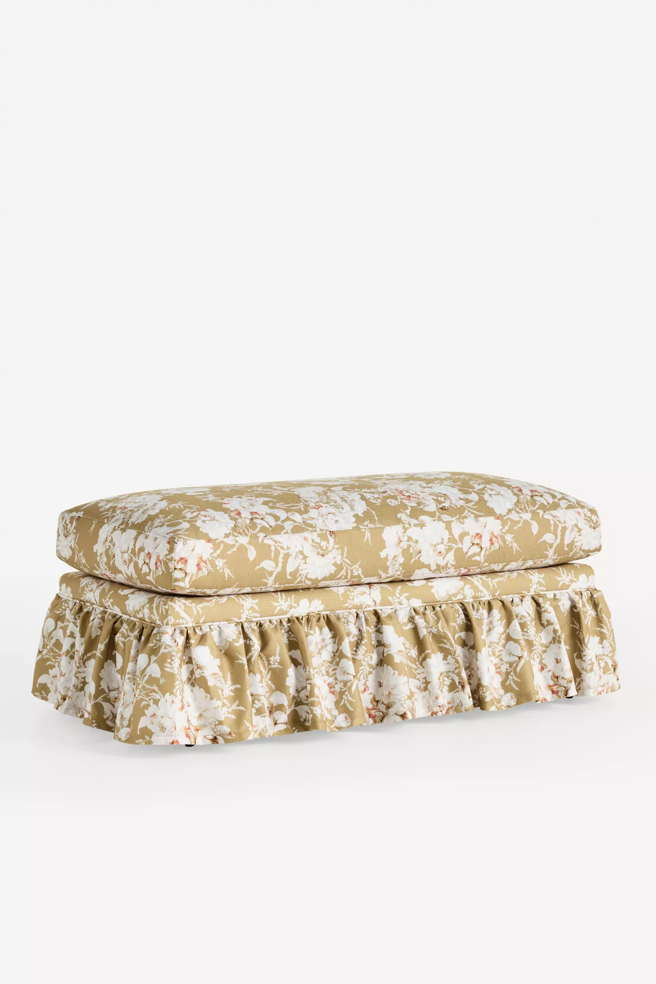 Floral ruffle ottoman in beige with white flowers