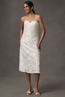 Helsi Francine Strapless Sweetheart Sequin Midi Dress In White