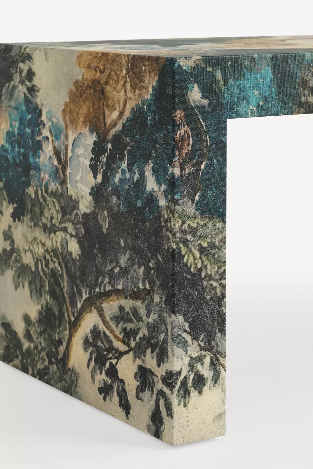 Close view of the bench corner showing print detail