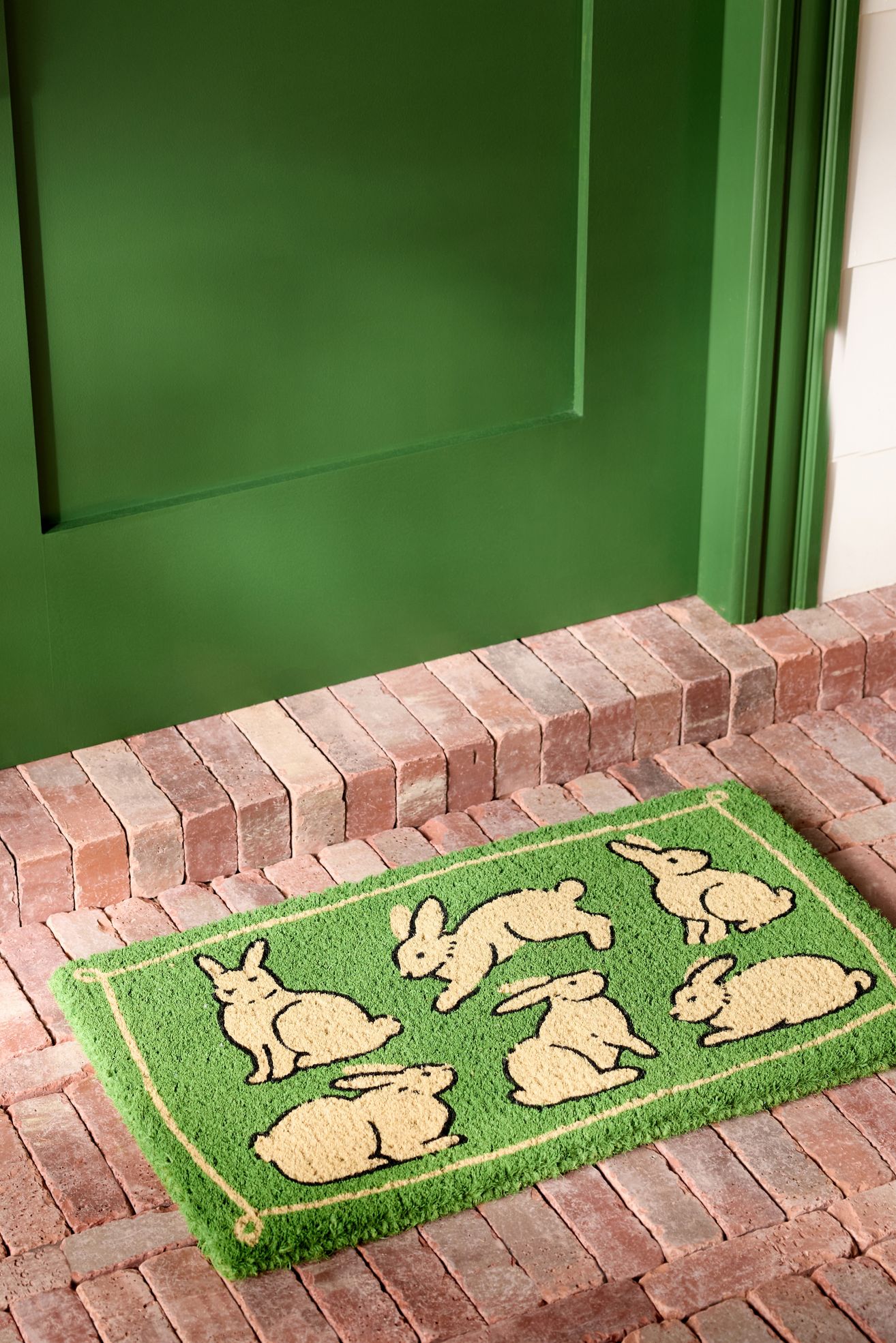 Bunnies Coir Printed Doormat - Green, Standard, 18" x 30"