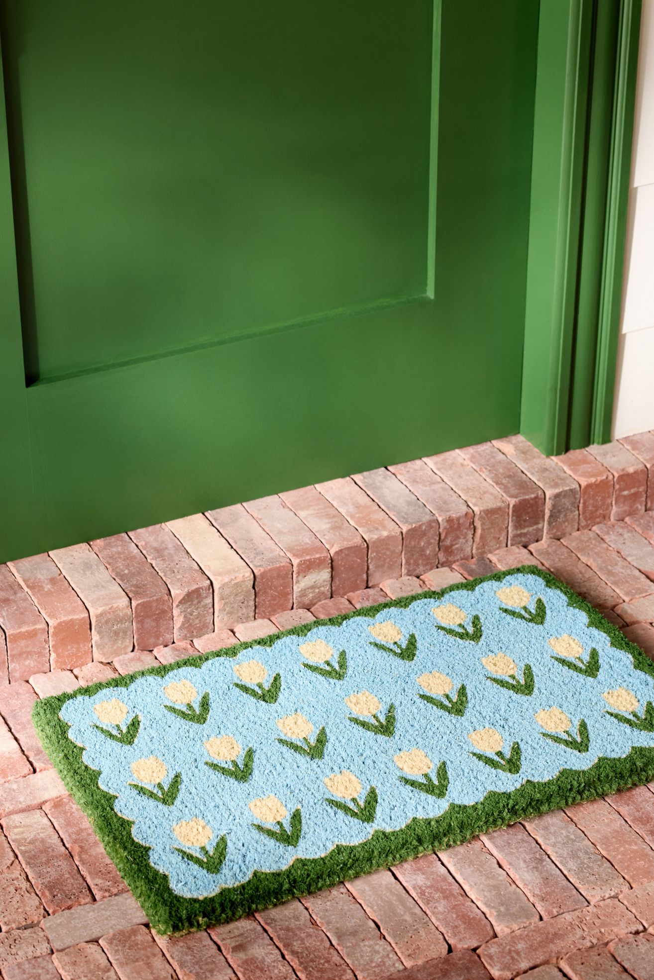 Tulips Printed Coir Doormat - Blue, Standard, 18" x 30"