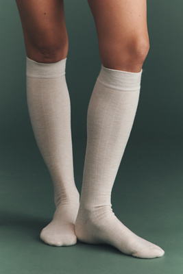 High Heel Jungle Ribbed Knee-high Socks In White