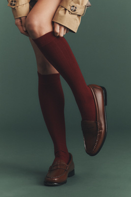 High Heel Jungle Ribbed Knee-high Socks In Red