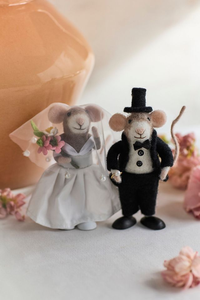 Fancy Bride Mouse Felt Critter #1