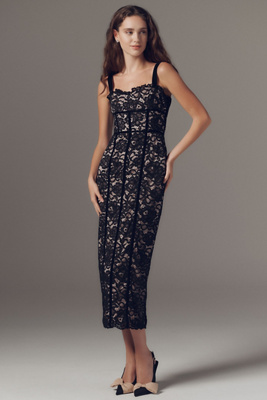 Bhldn Stretch-lace Strapless Midi Dress In Multi