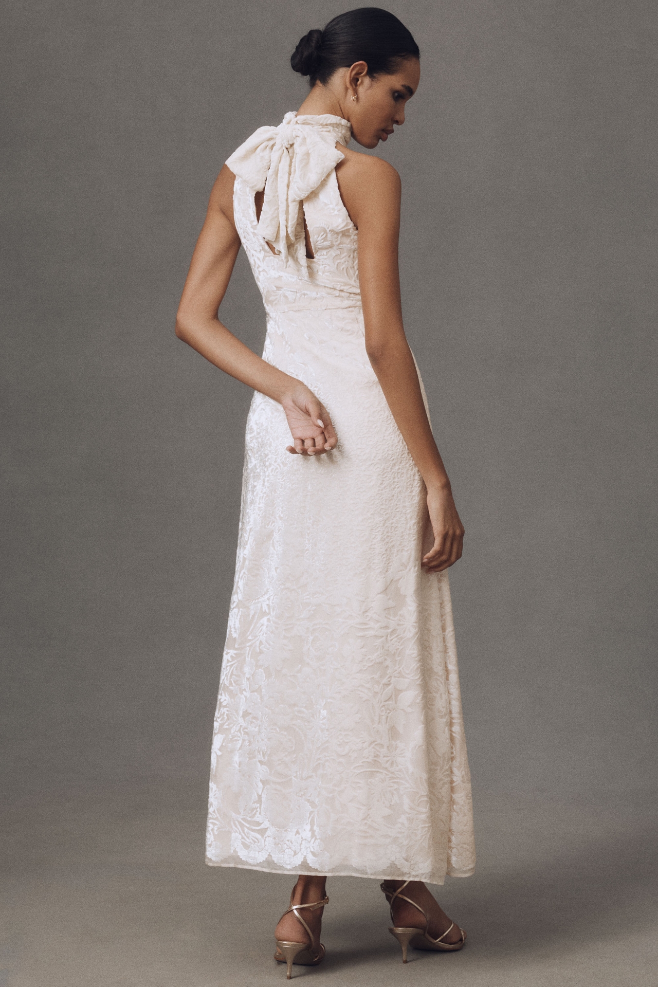 BHLDN High-Neck Velvet Scallop-Hem Maxi Dress