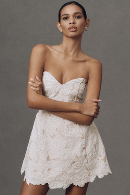 Bhldn Strapless Velvet Mini Dress In White