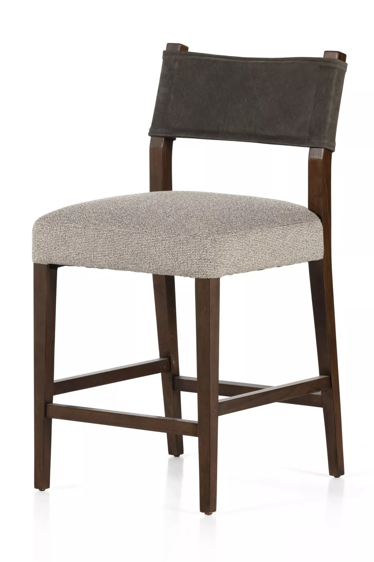 Side-angle view of Ferris leather counter stool