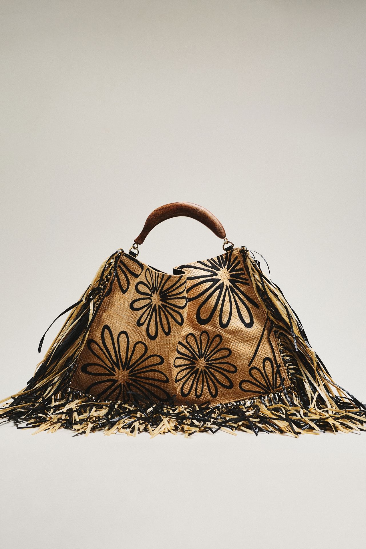 Farm Rio Fringed Raffia Mini Hand Bag