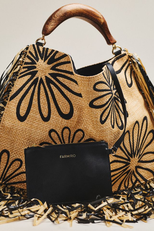 Farm Rio Fringed Raffia Mini Hand Bag | Anthropologie