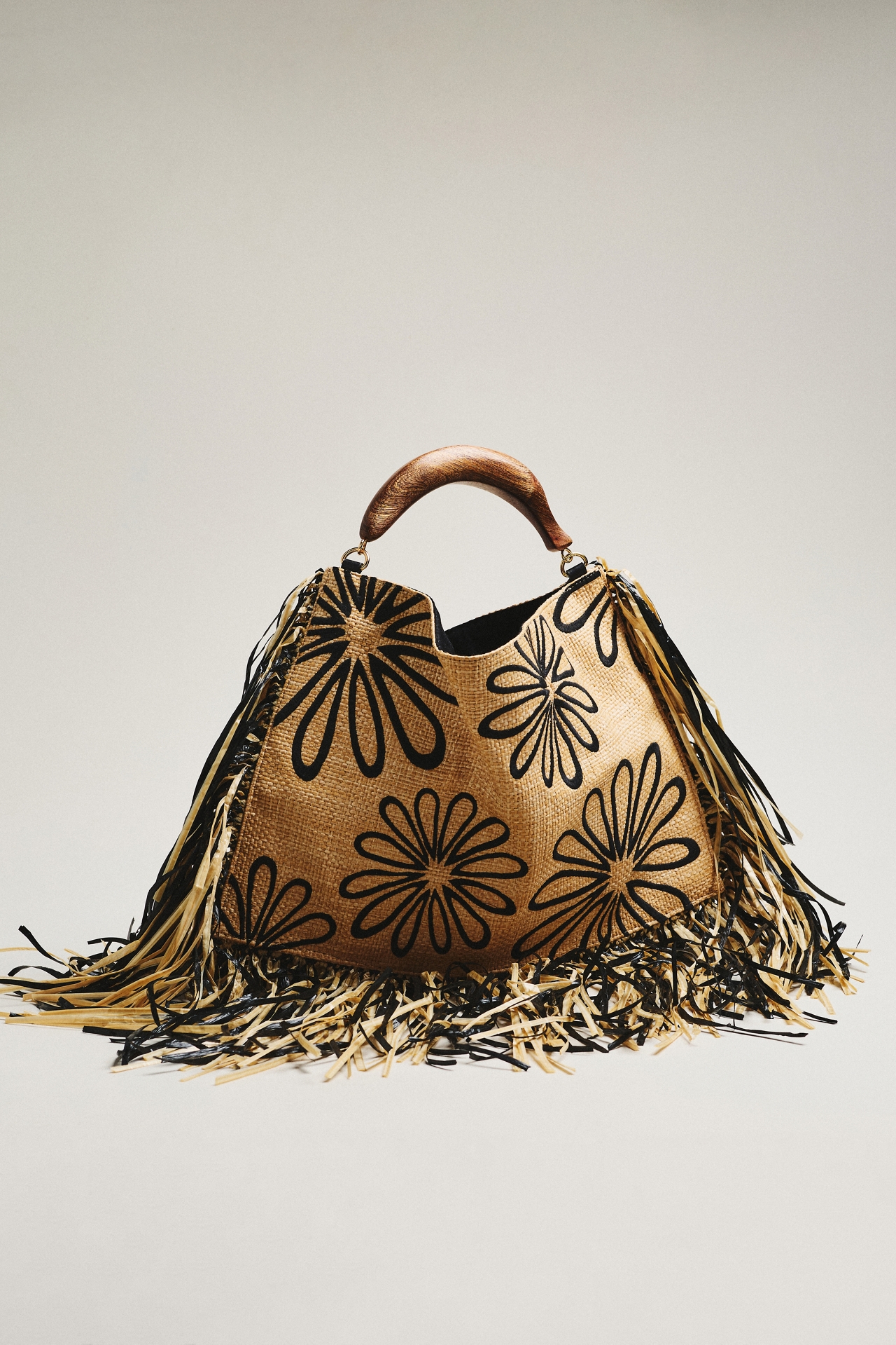 Farm Rio Fringed Raffia Mini Hand Bag