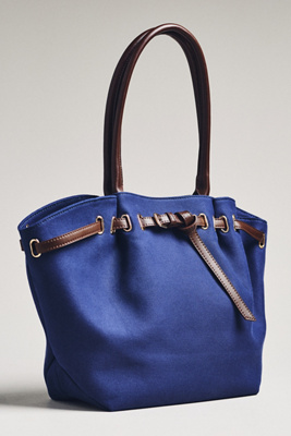 By Anthropologie Belted Cinched Canvas Tote In Blue