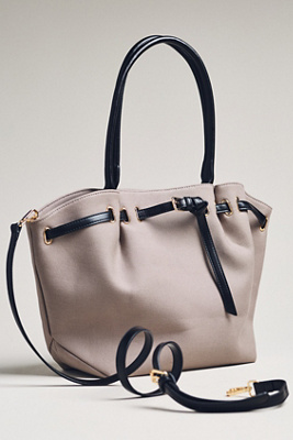 By Anthropologie Belted Cinched Canvas Tote In Blue