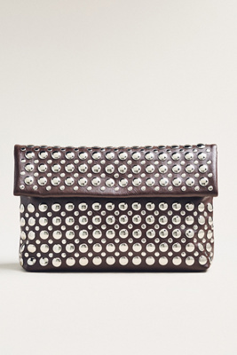 By Anthropologie Studded Foldover Clutch In Brown