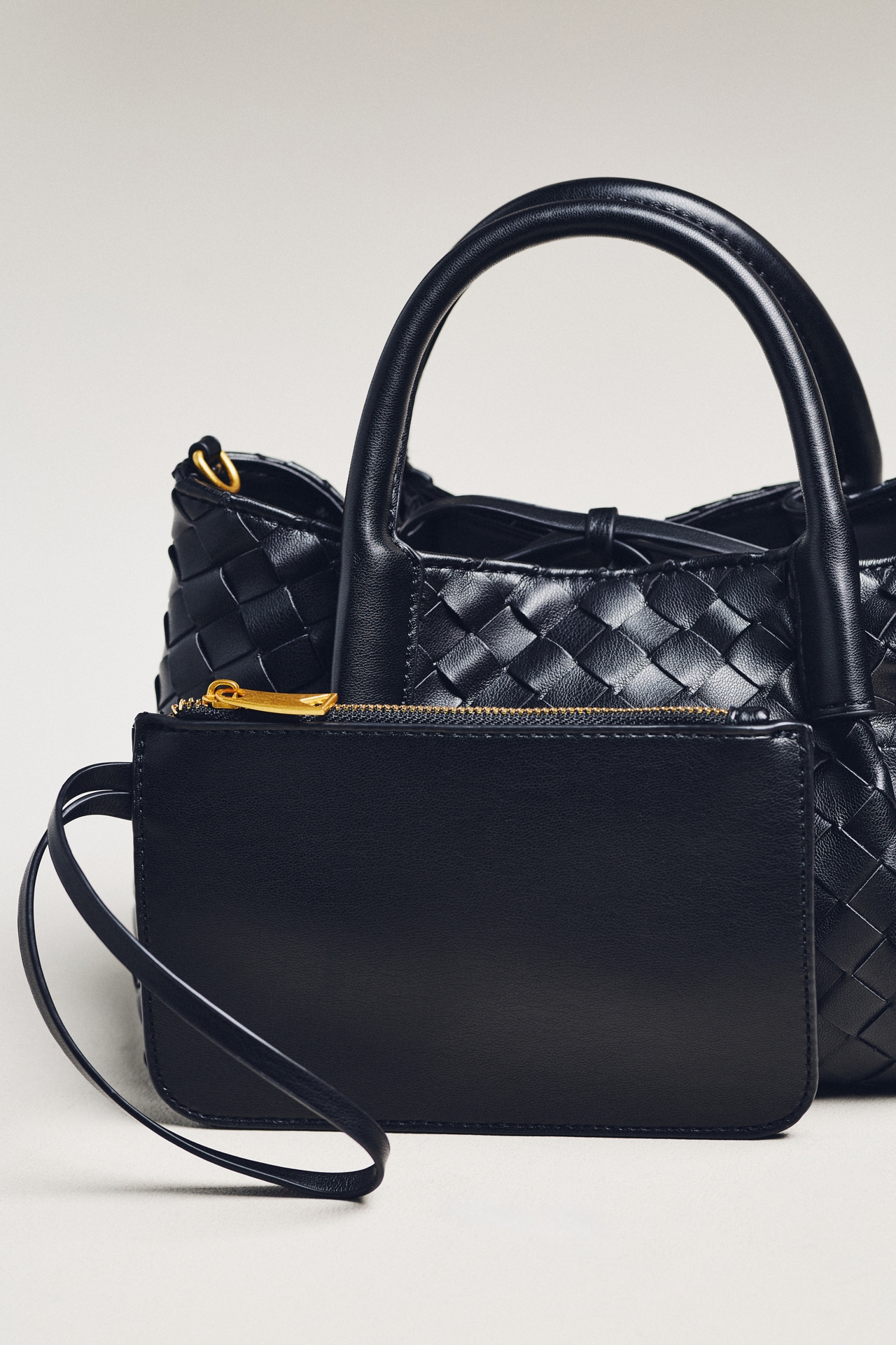 Mini Top-Handle Woven Tote with Wallet