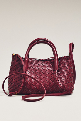 By Anthropologie Mini Top-handle Woven Tote With Wallet In Purple