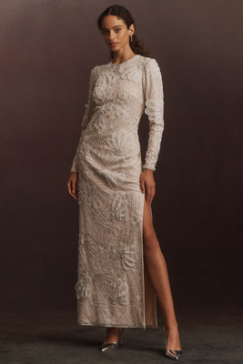 Bhldn Long-sleeve Beaded Maxi Dress In White