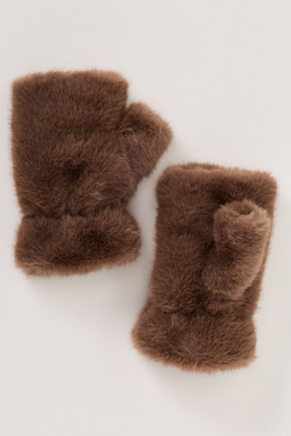 By Anthropologie Faux-fur Fingerless Gloves In Brown