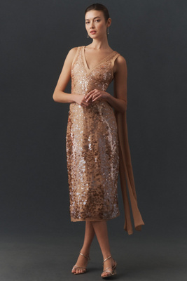 Bhldn Bella Plunged Sequin Midi Dress In Multi