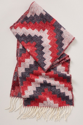 By Anthropologie Graphic Brushed Fringe Scarf In Blue