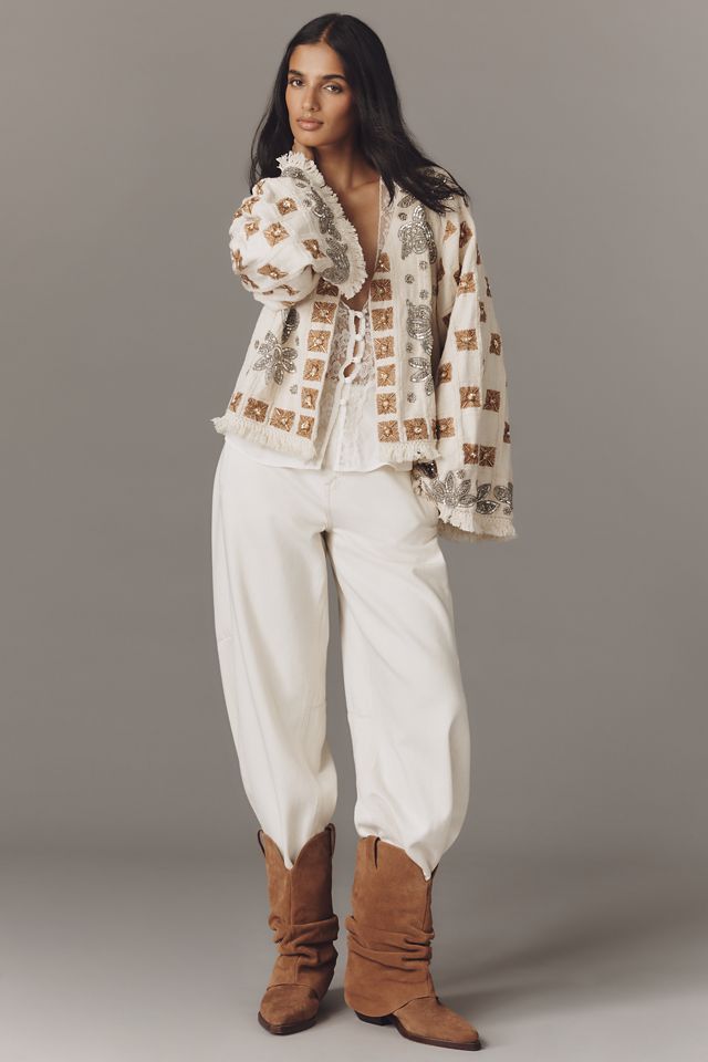 Ollari Embellished Shine Open-Front Top #2