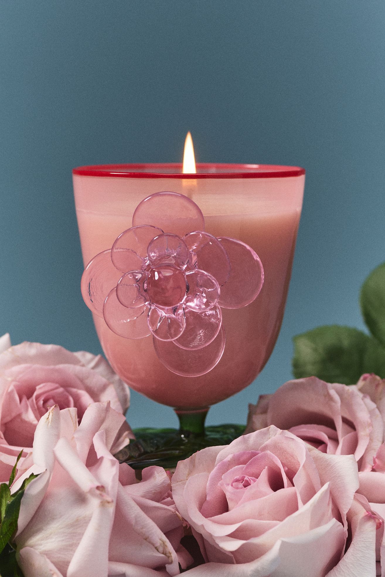 Pauline Floral Rose & Oud Glass Rose Candle - Rose & Oud, Standard, S