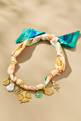 Gemelli Charm Scarf Necklace In Orange