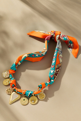 Gemelli Charm Scarf Necklace In Orange
