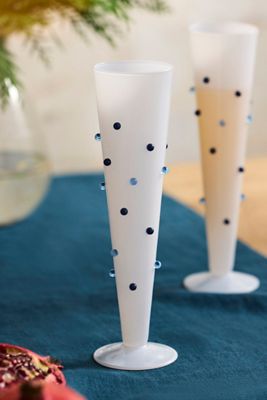 Blue Confetti Glass Flutes, Set of 2
