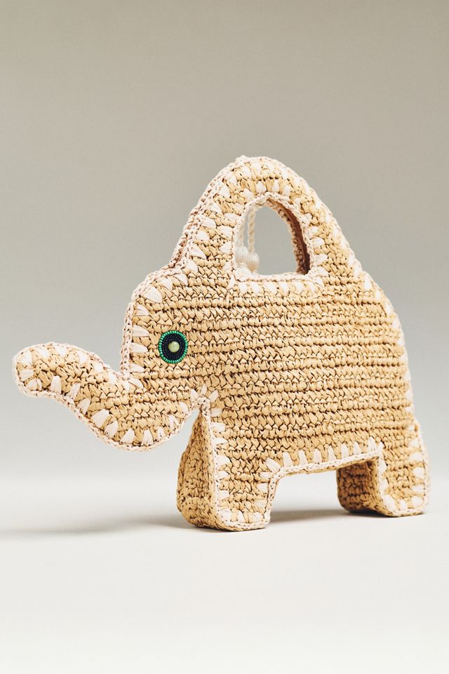 SIMONMILLER Elephant-Shaped Raffia Bag | Anthropologie