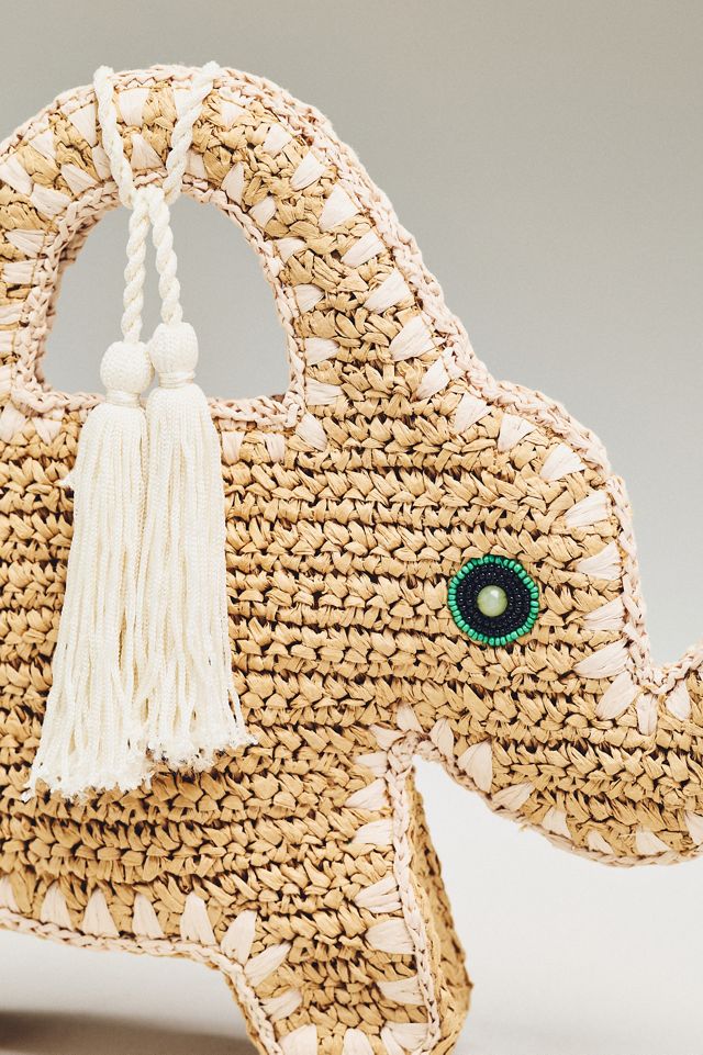 SIMONMILLER Elephant-Shaped Raffia Bag | Anthropologie