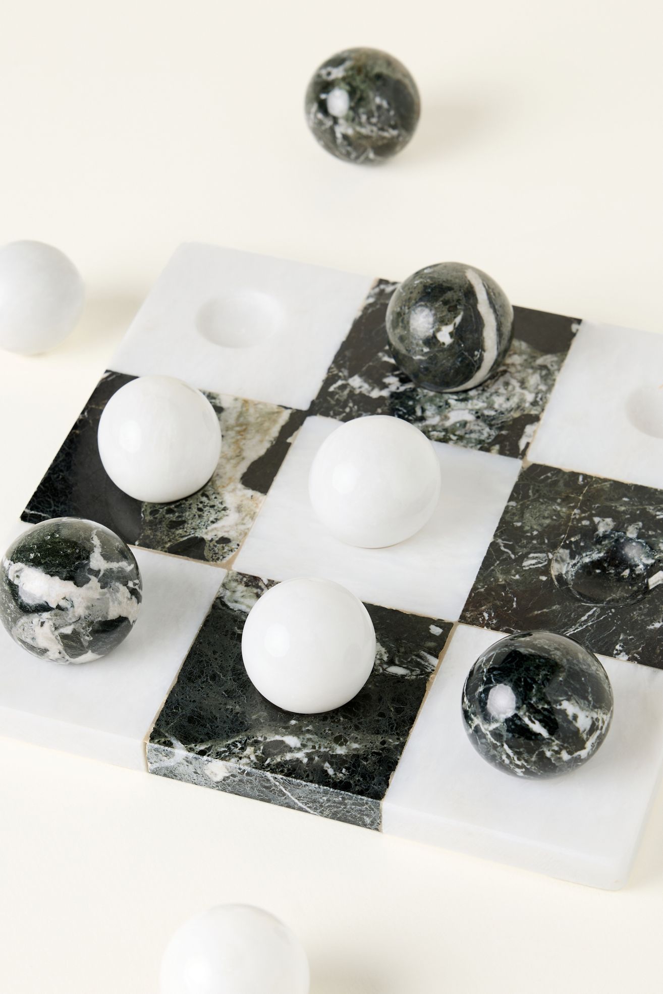Marble Tic Tac Toe Board Game - Black & White Pattern, One Size