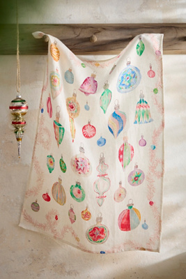 Lana's Shop Vintage Ornaments Linen Dish Towel In Multi