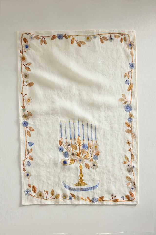 Hanukkah Linen Dish Towel #1