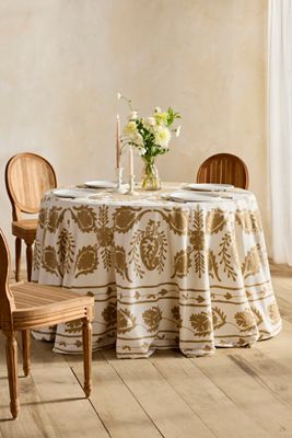 Crewel Stitch Round Cotton Tablecloth