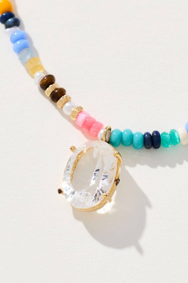 Colorful Beaded Stone Pendant Necklace #1