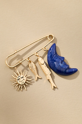By Anthropologie Moon & Fish Safety Pin Brooch In Gold
