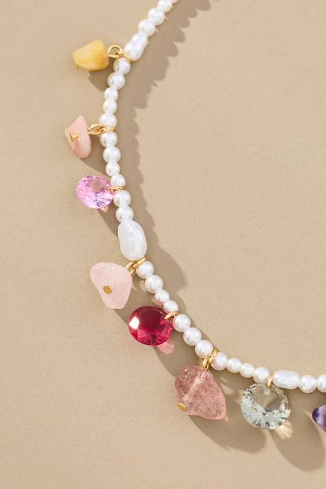 Beaded Multi Stone Charm Necklace #1