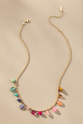 By Anthropologie Beaded Multi Stone Charm Necklace In Gold
