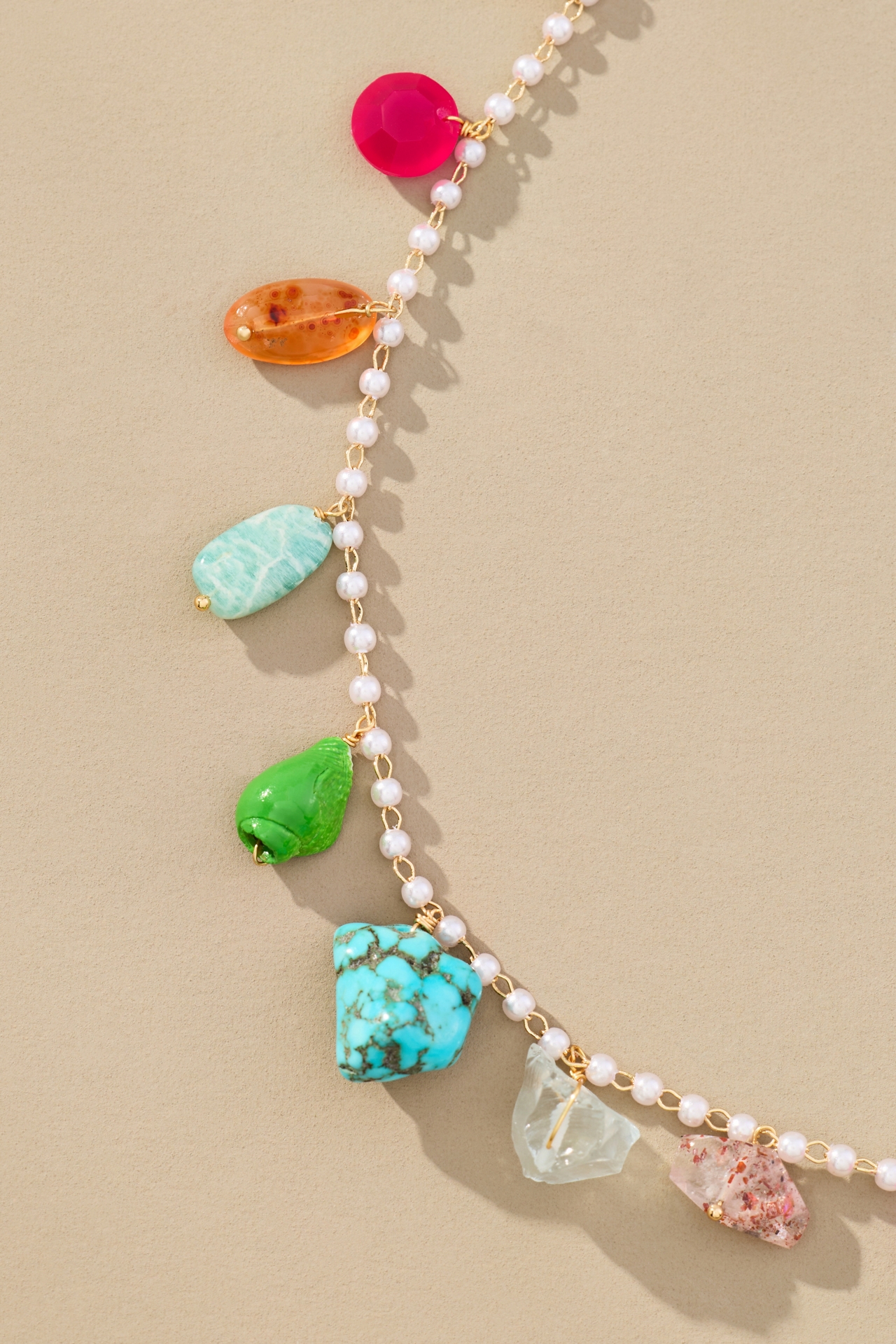 Multi Colorful Stone Pearl Necklace