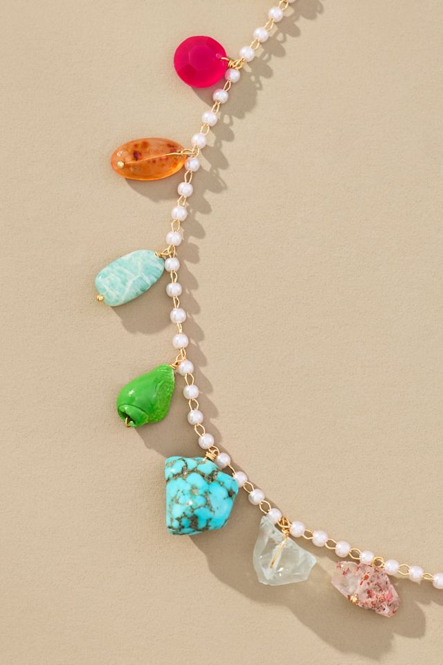Multi Colorful Stone Pearl Necklace #1
