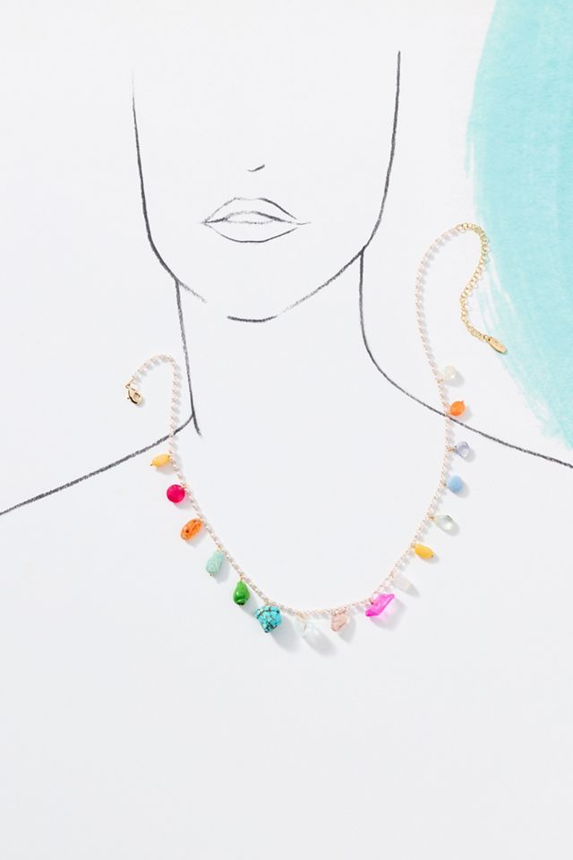 Multi Colorful Stone Pearl Necklace #2