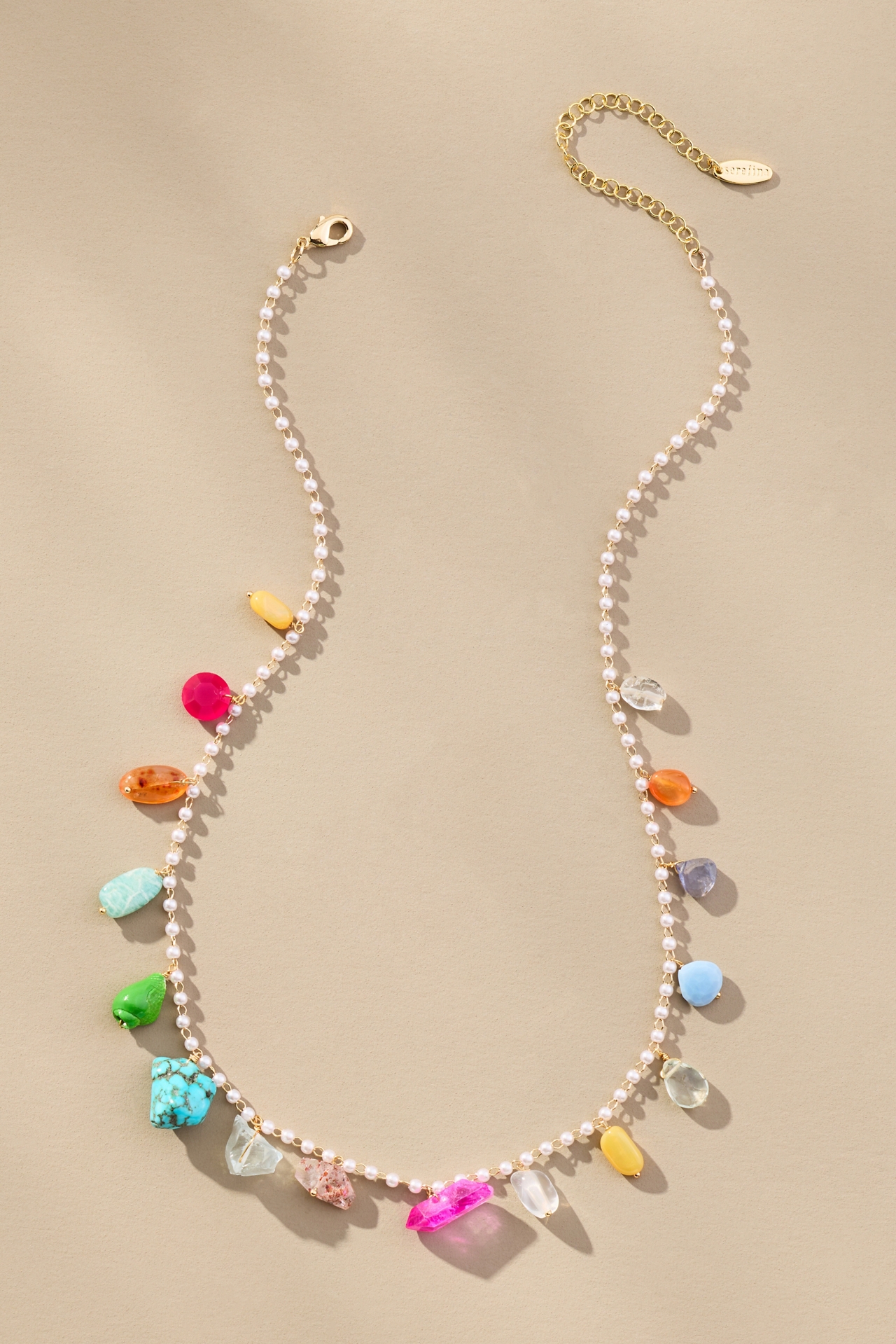 Multi Colorful Stone Pearl Necklace