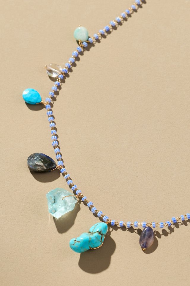 Multi Colorful Stone Pearl Necklace #1