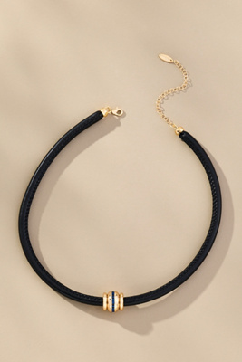 By Anthropologie Single Bead Fabric Cord Necklace In Black