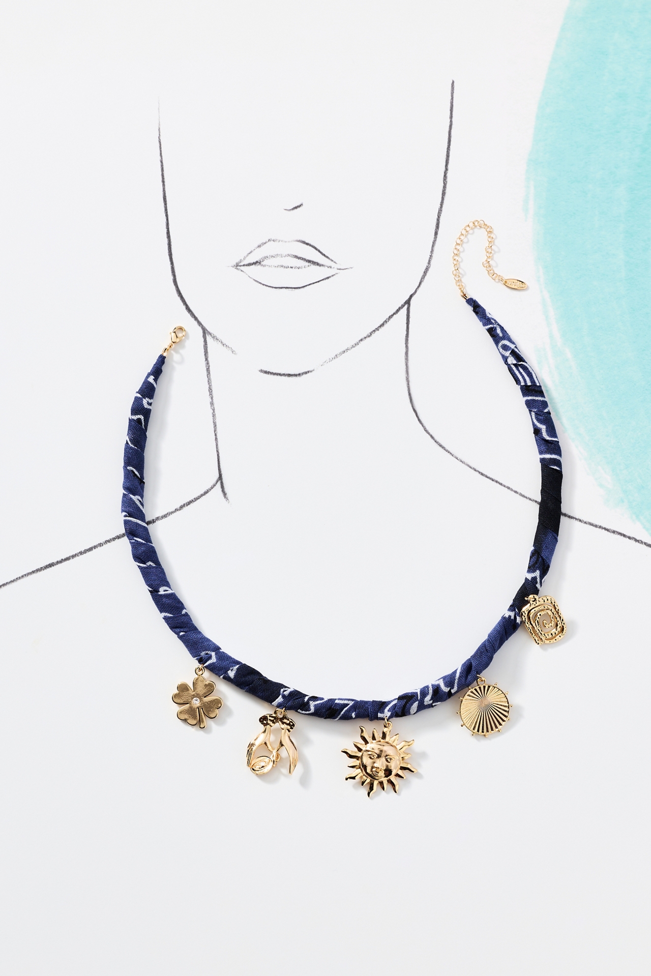 Fabric Multi Charm Necklace