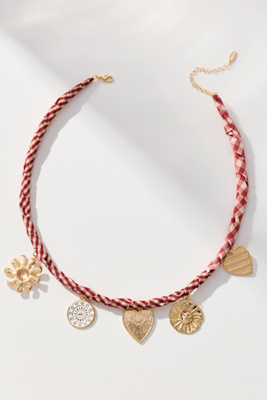 By Anthropologie Fabric Multi Charm Necklace In Pink