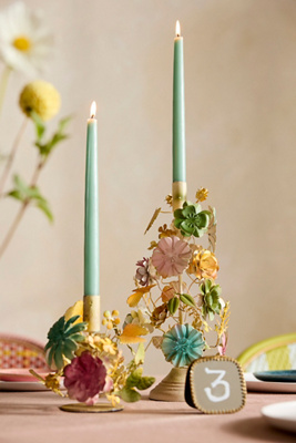 Terrain Colorful Floral Iron Taper Holder In Multicolor