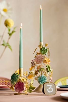 Colorful Floral Iron Taper Holder